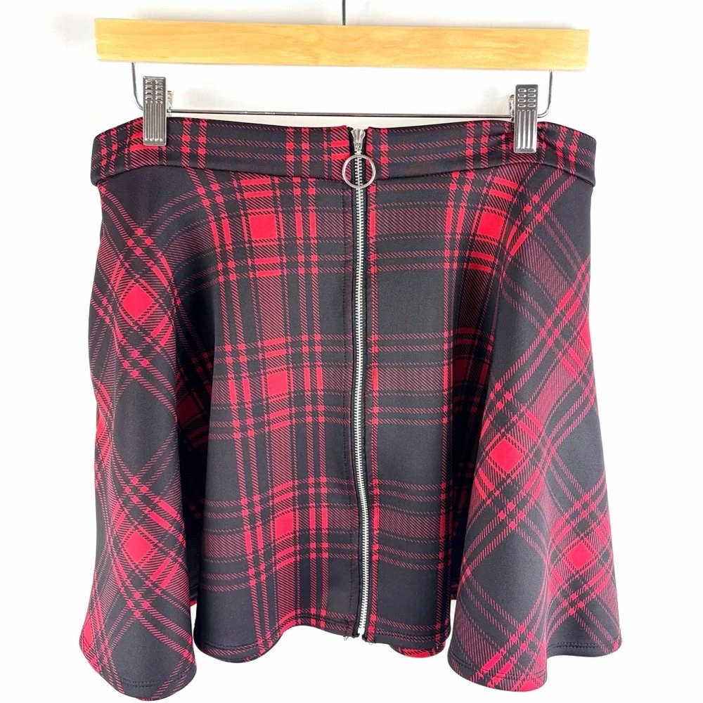 Hot Topic Red Black Plaid Skater Skirt Zip Front Size Medium
